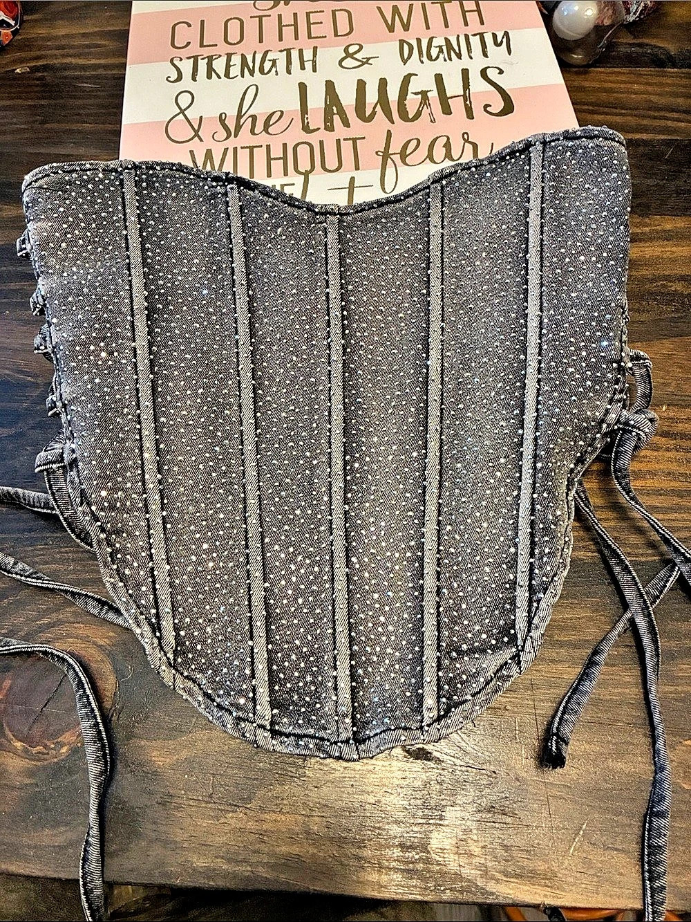 Daisy Black & Silver Rhinestone Structured Corset Top